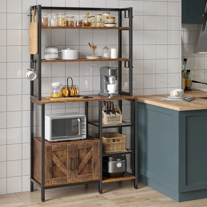  EnHomee Bakers Rack 6 Tier Coffee Bar with Cabinet and 8 Side  Hooks, Bakers Racks for Kitchens with Storage, Large Capacity Microwave  Stand for Kitchen Storage Rack - Standing Baker's Racks