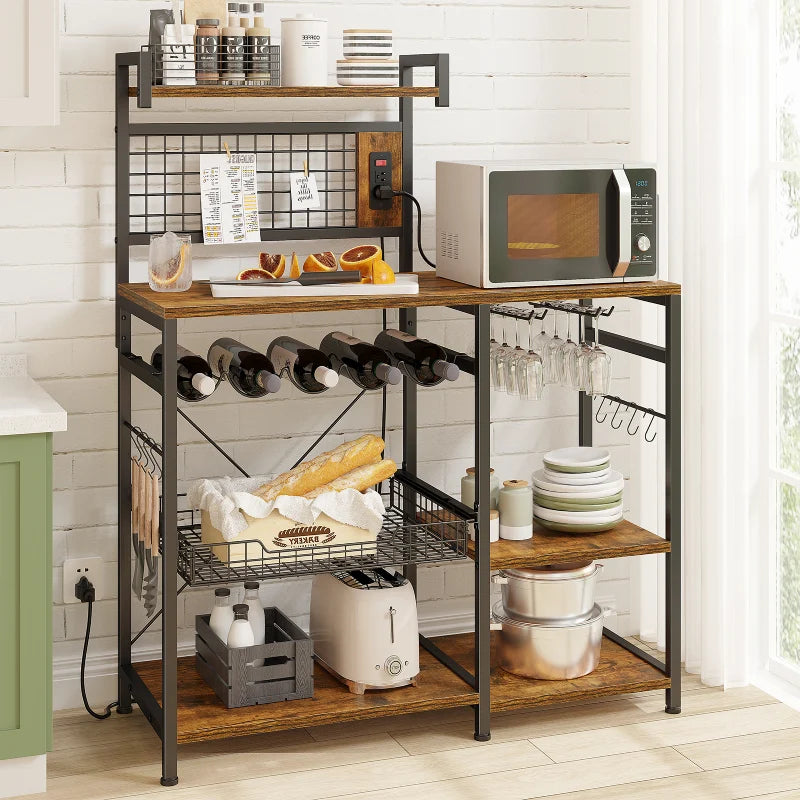 Metal and Wooden Microwave Stand with Storage for Kitchen