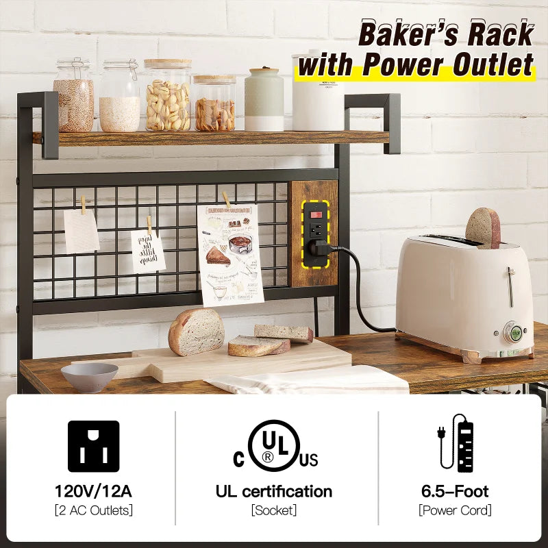 Bakers Rack with Power Outlet, UL certified