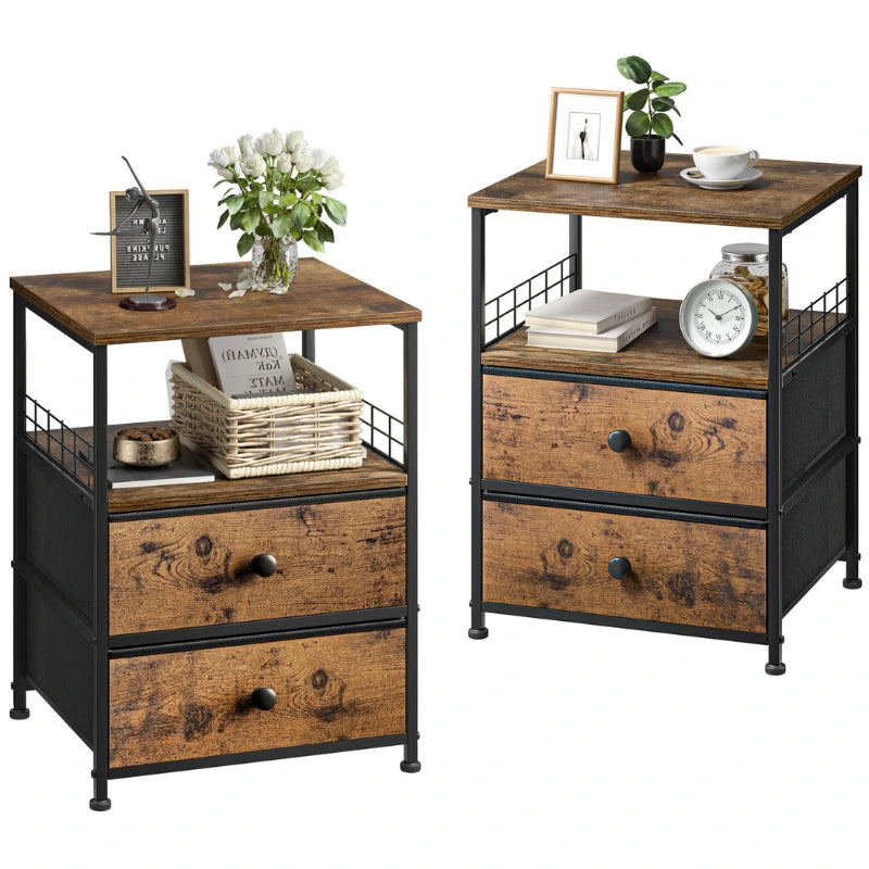 EnHomee Nightstand Set of 2, Bedside Table with Drawers, 24 Inch