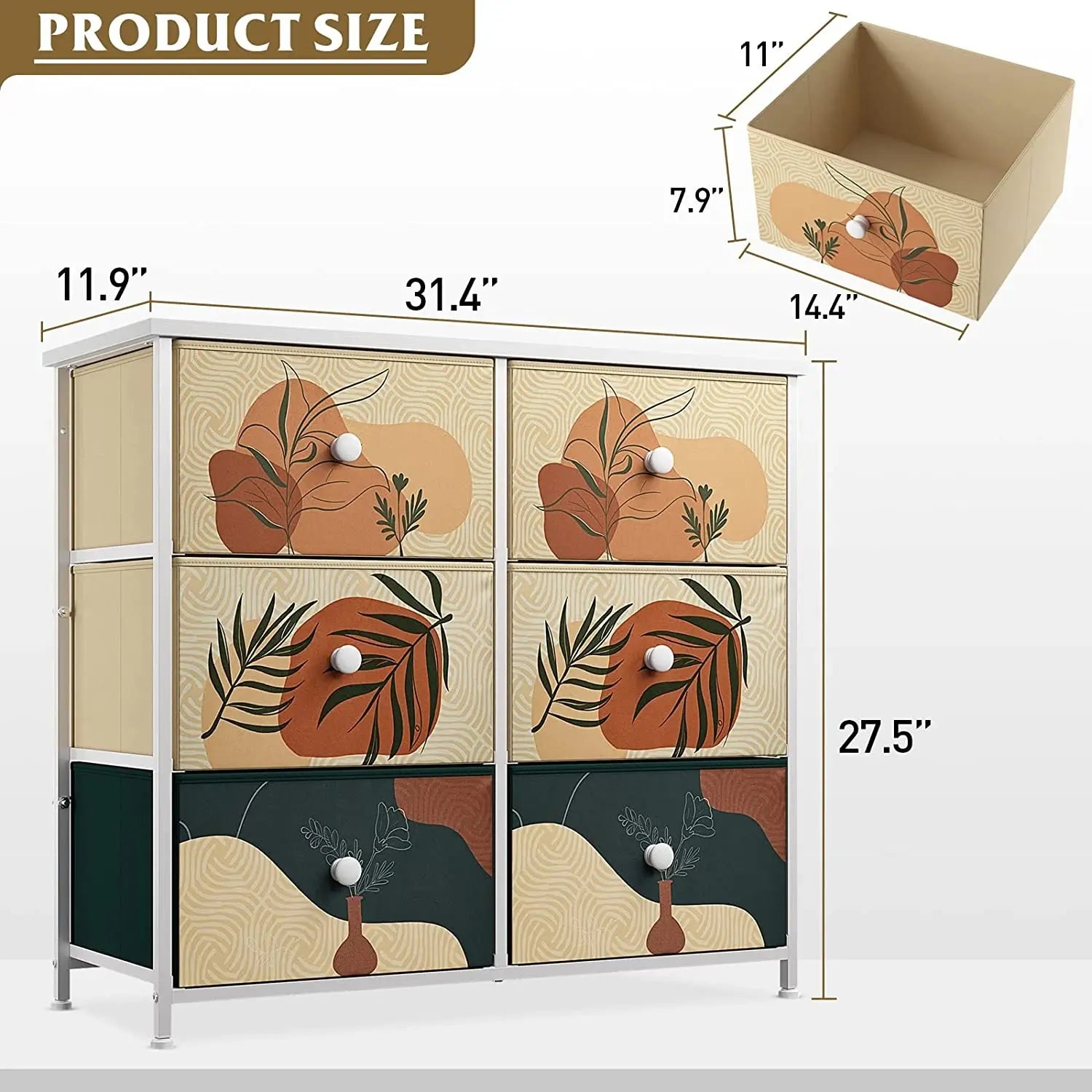 Enhomee Bedroom Dresser with 6 Boho Storage Drawers