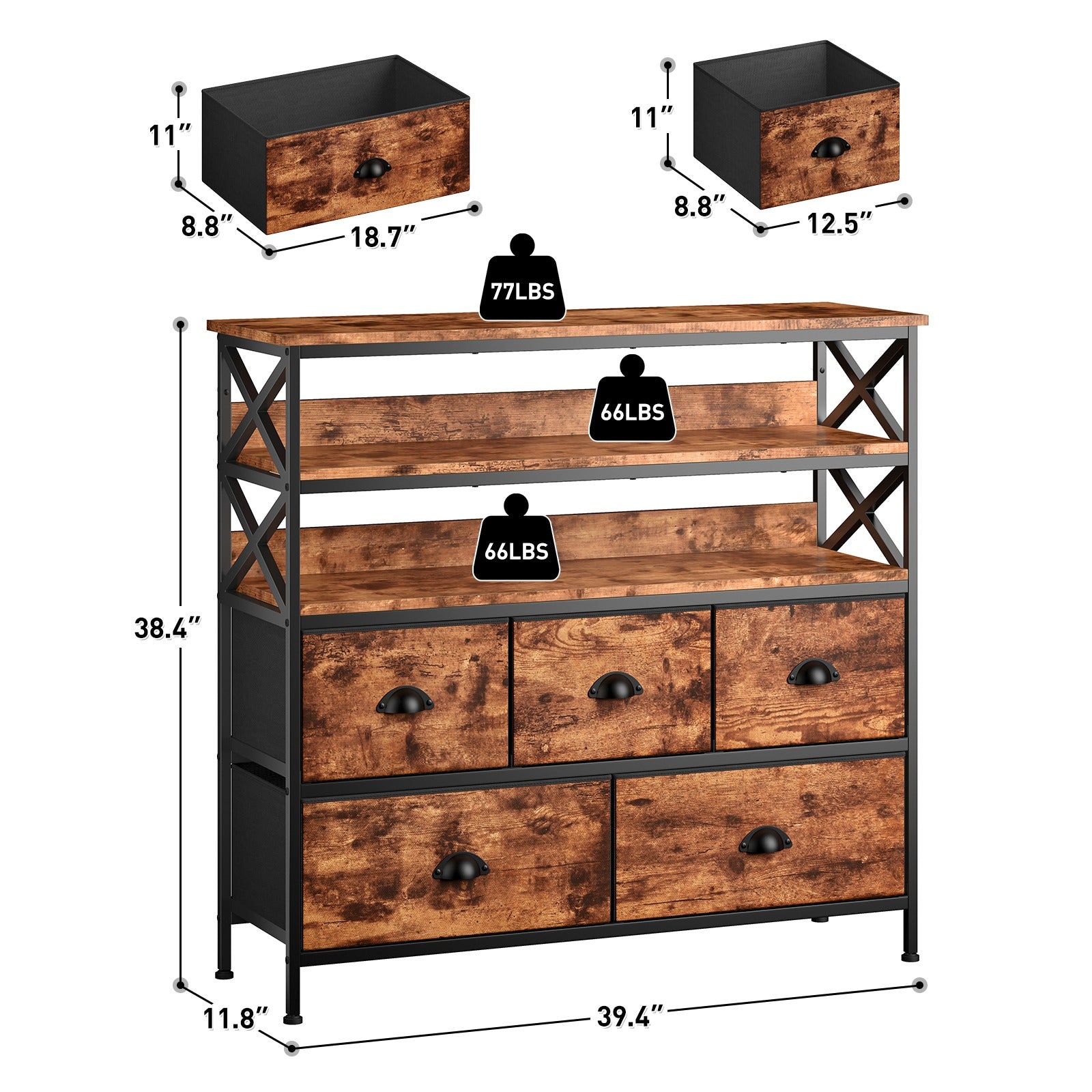 EnHomee Dresser TV Stand Dimension and Capacity
