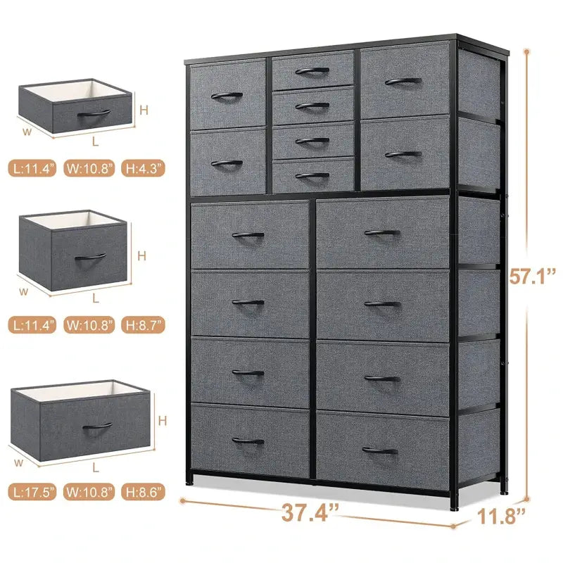 Enhomee grey tall dresser with 16 drawers dimensions