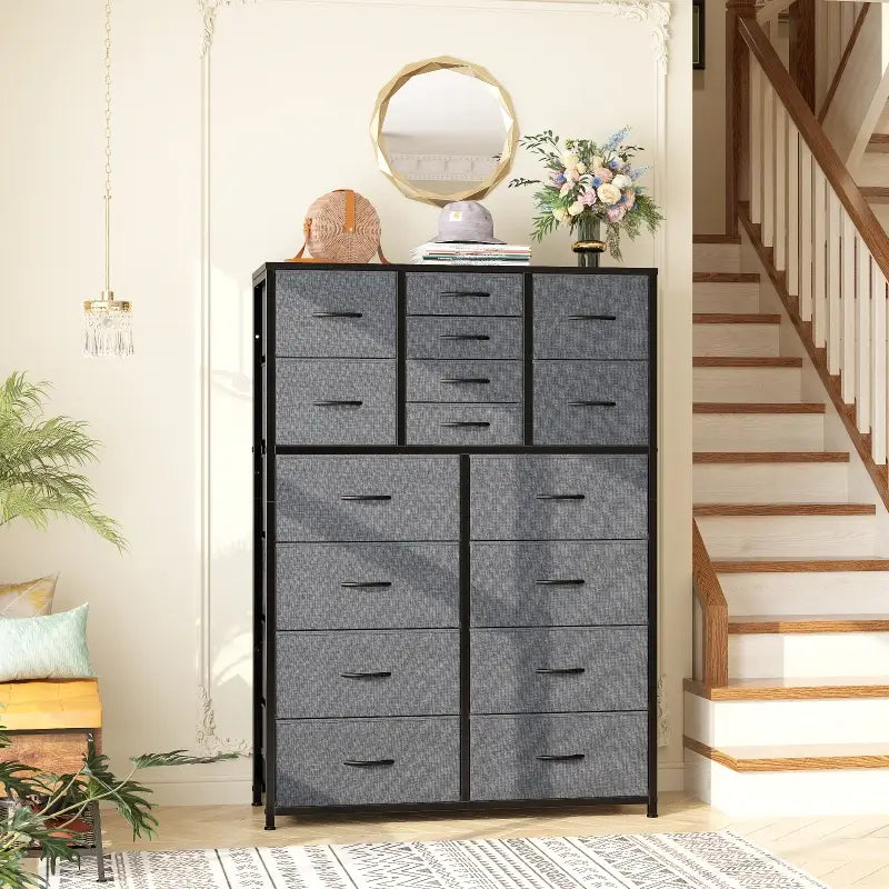 Enhomee grey tall dresser with 16 drawers for entryway