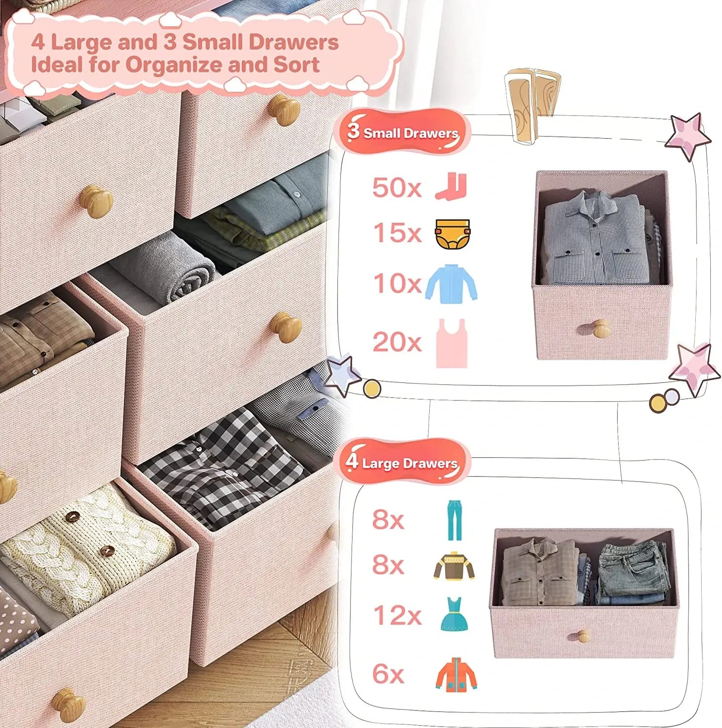 Enhomee pink dresser for kids bedroom