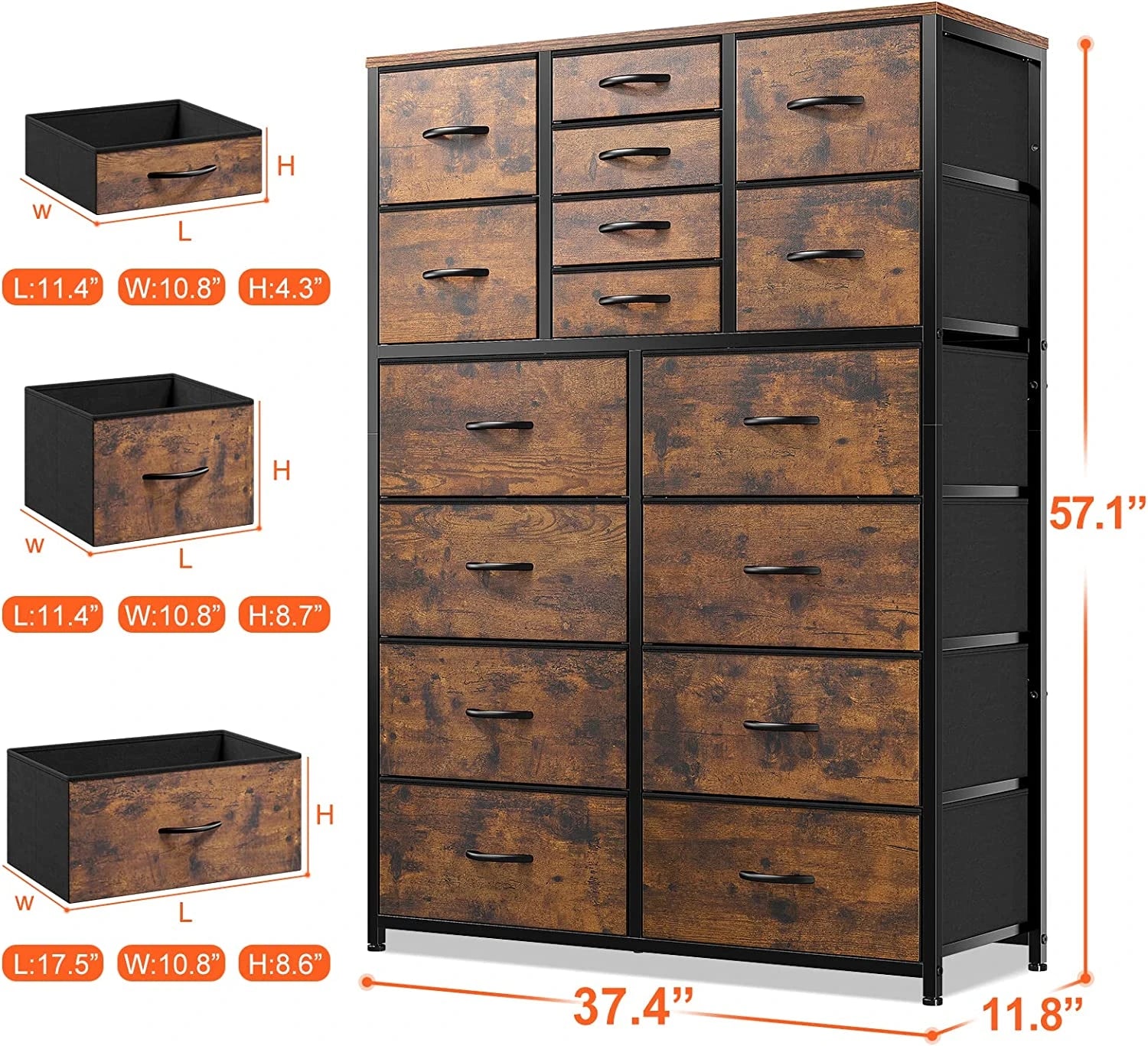 Enhomee tall dresser with 16 drawers dimension