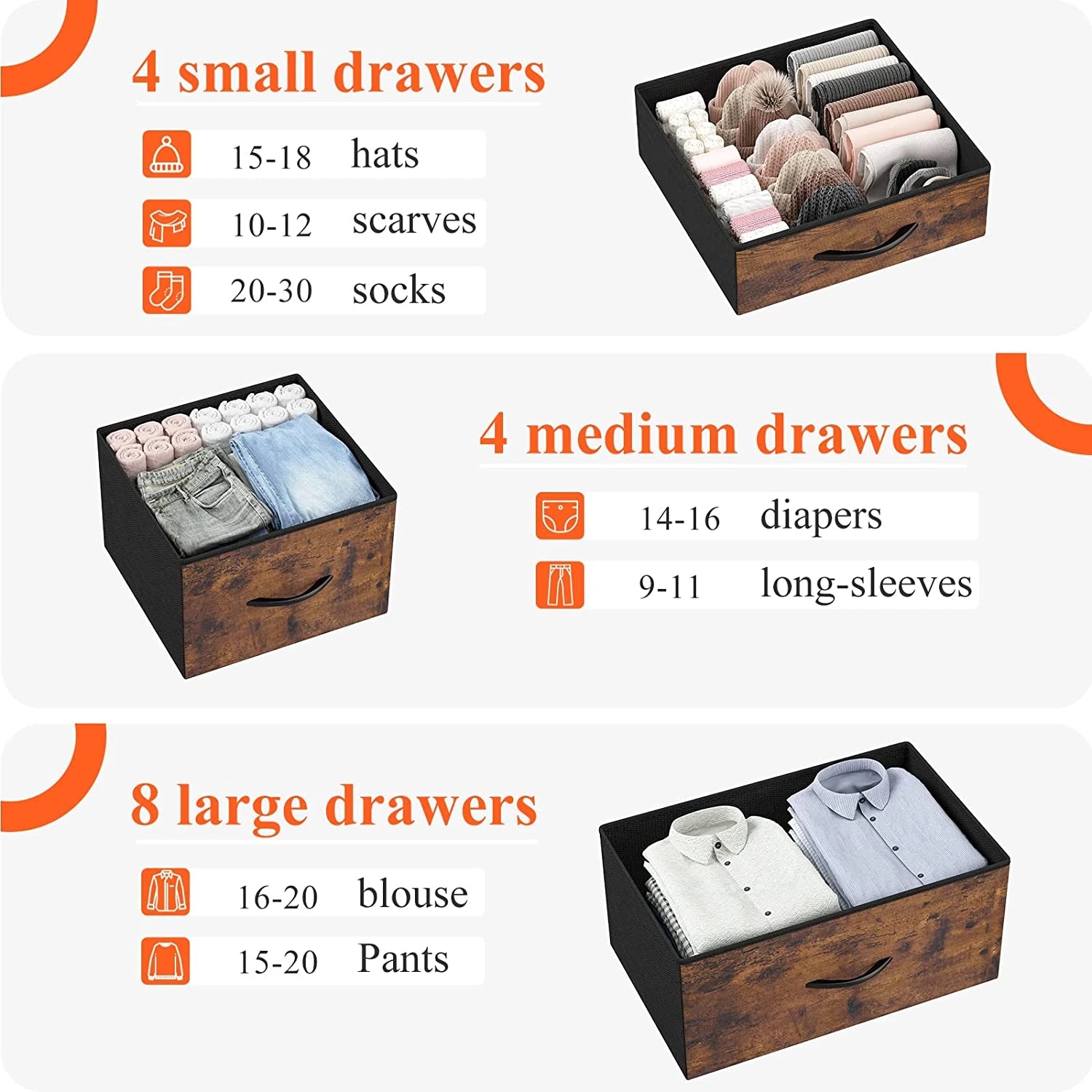 Enhomee tall dresser with 4 small drawers, 4 medium drawers  and 8 large drawers