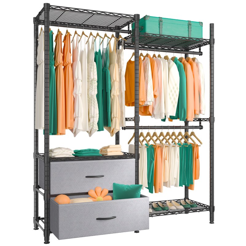 REIBII portable clothing rack with 2 deep drawers