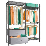 REIBII Clothes Rack With Drawers, Freestanding & Portable Closet Garment Rack For Hanging Clothes