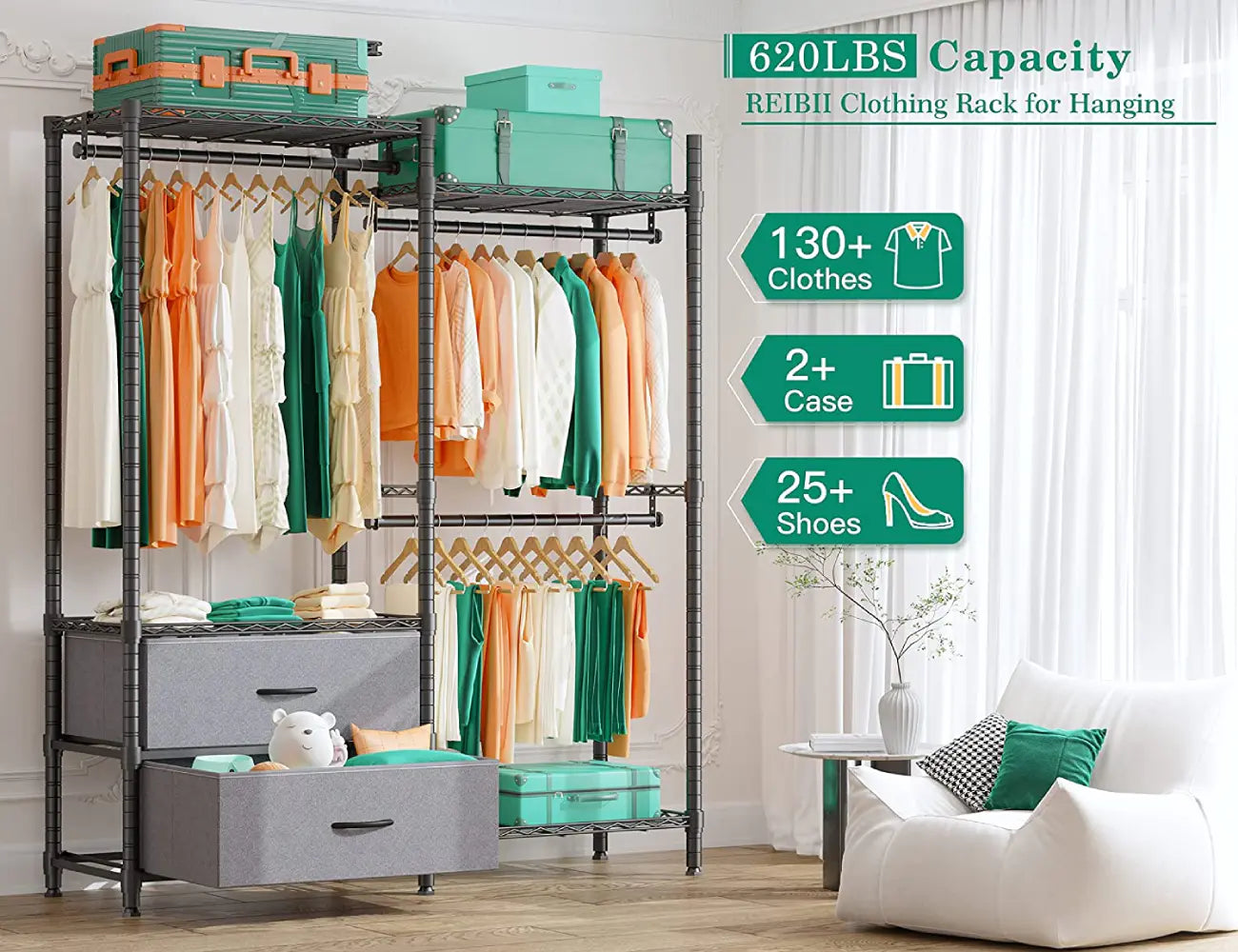 REIBII clothing rack with 620 lbs capacity 