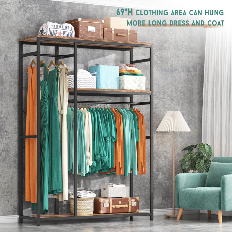 REIBII closet rack provides 61" clothing area can hang a lot of  long dresses and coats