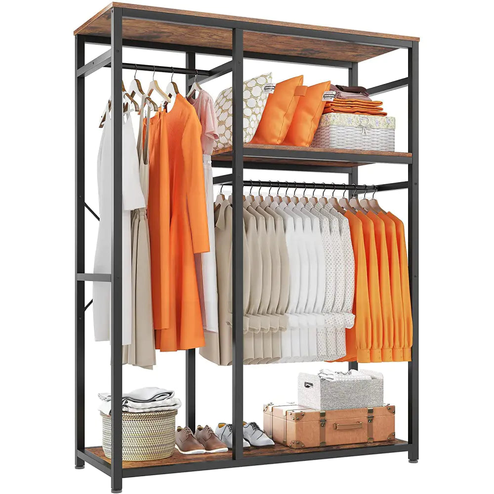 REIBII free standing garment rack with ample storage spaces for  hanging clothes