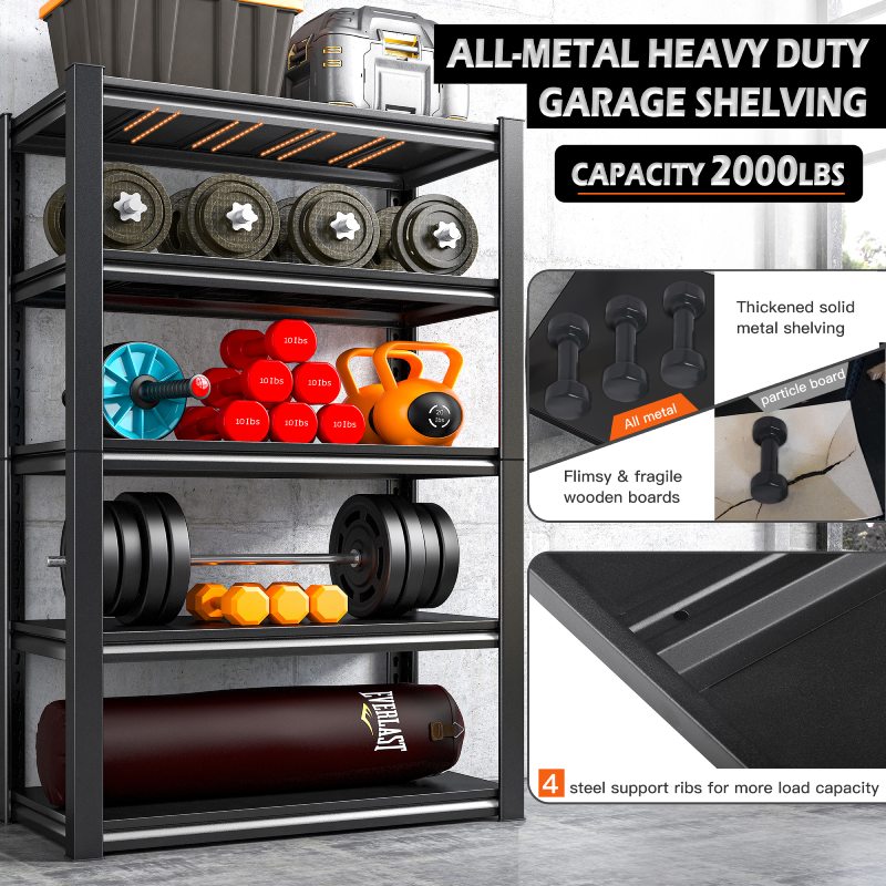REIBII 5-Tier Garage Shelving Unit, Widen Heavy Duty Metal Storage