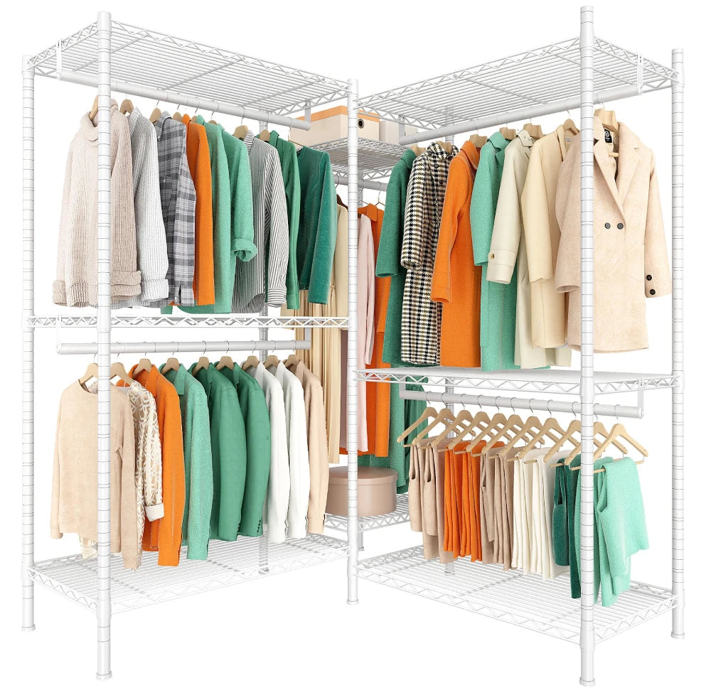 Raybee 800 Lbs Heavy Duty Clothes Rack for Hanging Clothes, Metal, Portable  & Freestanding Closet - White / 75 W x 17.8 D x 77 H