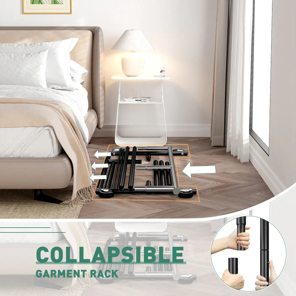 Raybee collapsible metal garment rack can be foladble quickly to storage