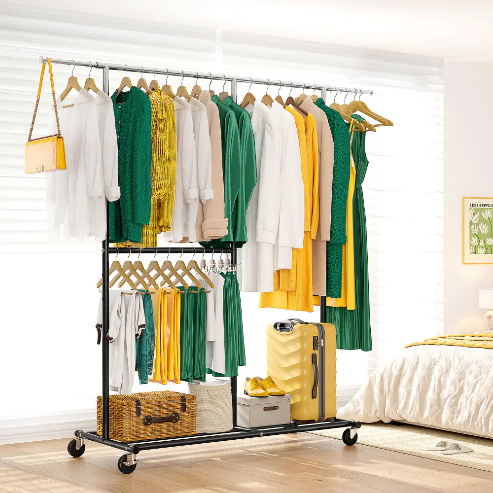 Metal Clothes Hanging Rack Garment Rack Portable Clothing Racks Heavy Duty Clothes Rack EnHomee Color: Gold