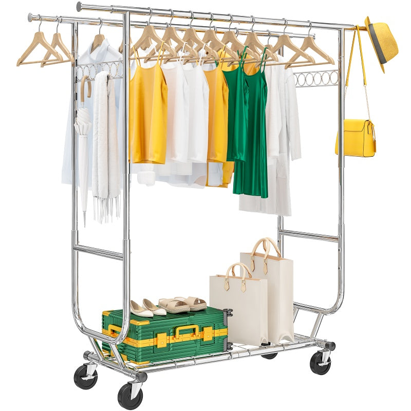 Raybee Metal clothes rack with wheels for bedroom storage