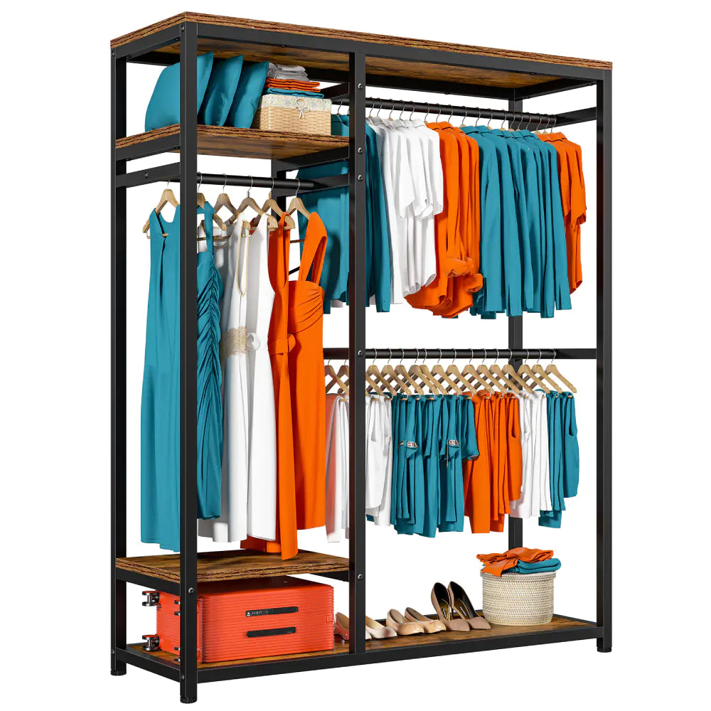 Raybee metal and wood closet rack for hanging clothes