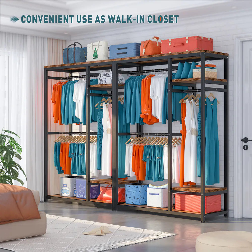 REIBII Freestanding Closet Organizer Bedroom Clothes Rack with Shelves –  Reibii