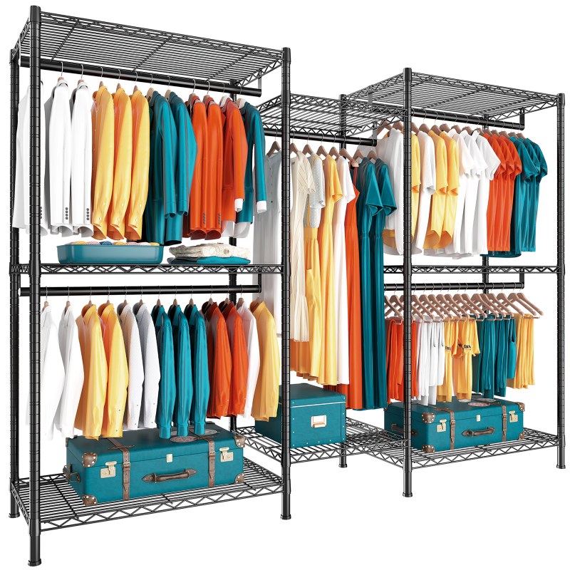 Raybee wire garment rack with hanging rods and shelves