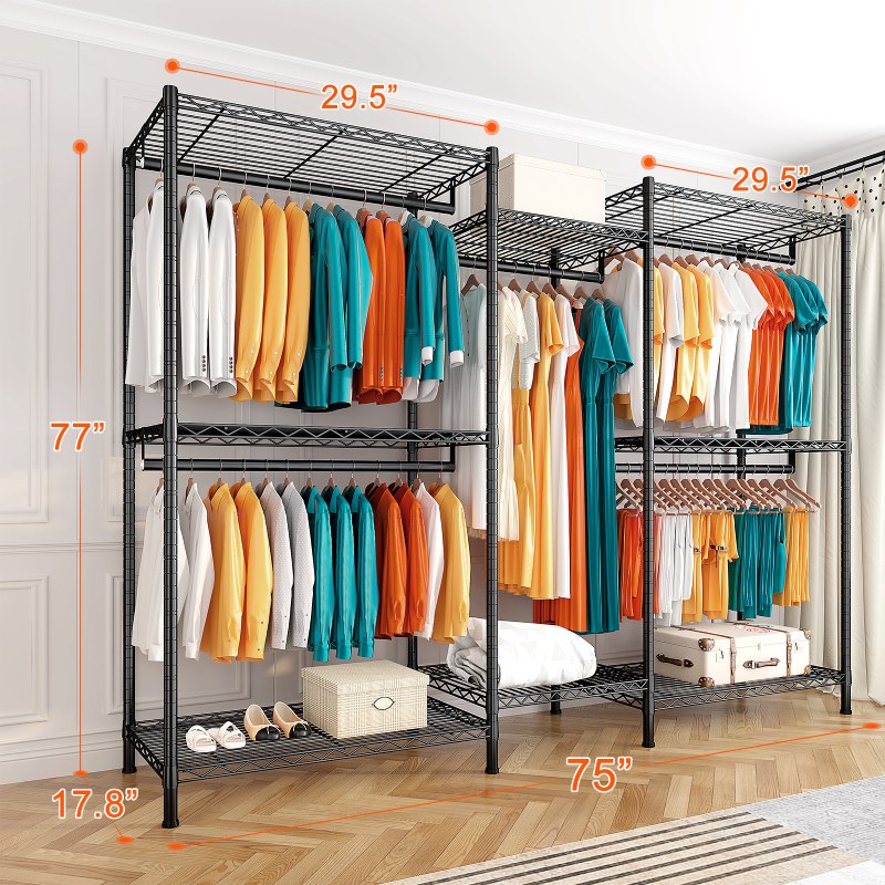 Raybee Free Standing Closet Organizer Clothes Rack Heavy Duty Clothing Rack  with Shelves Clothing Racks for Hanging Clothes 260+, Garment Rack Heavy