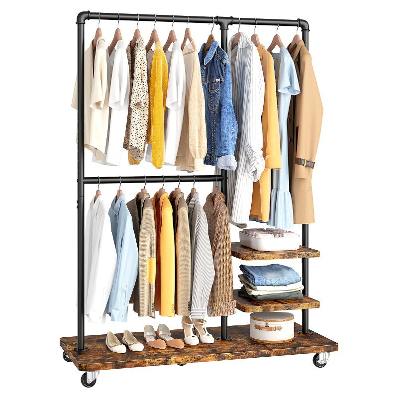 Raybee industrail pipe clothes rack with wood boards