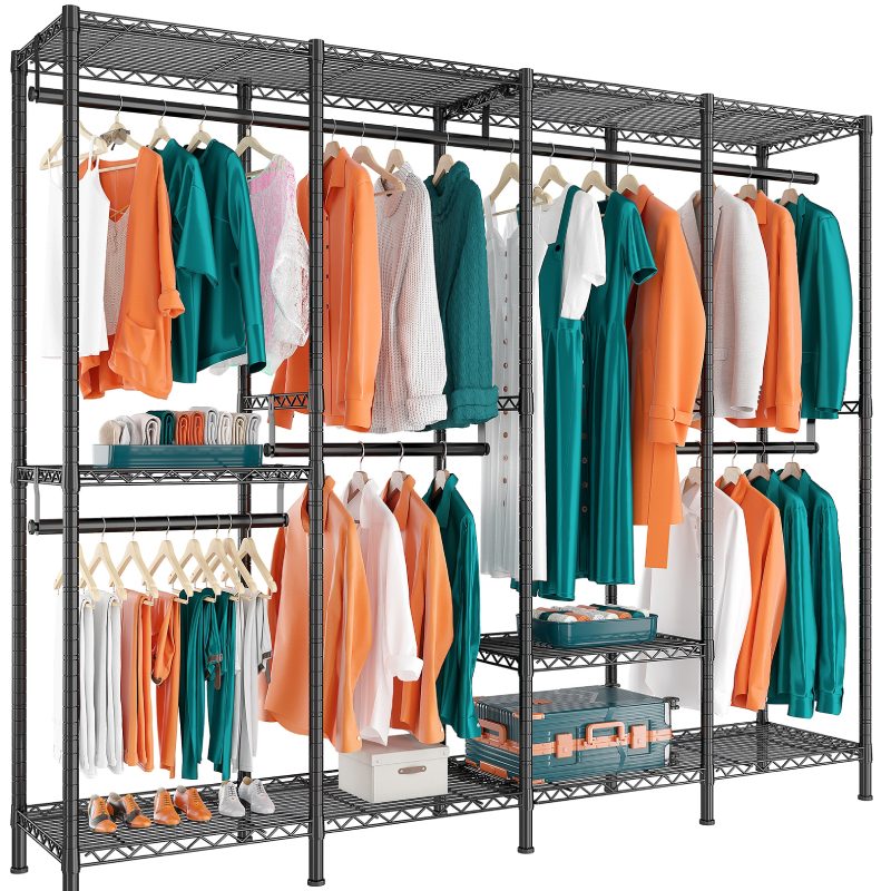 Raybee  large portable freestanding clothes storage rack with wire shelves