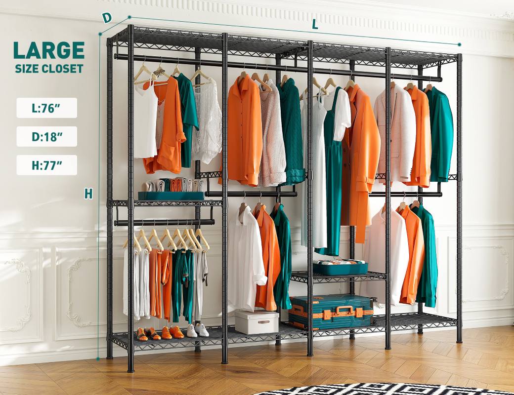 Raybee Free Standing Closet Organizer Clothes Rack Heavy Duty Clothing Rack  with Shelves Clothing Racks for Hanging Clothes 260+, Garment Rack Heavy