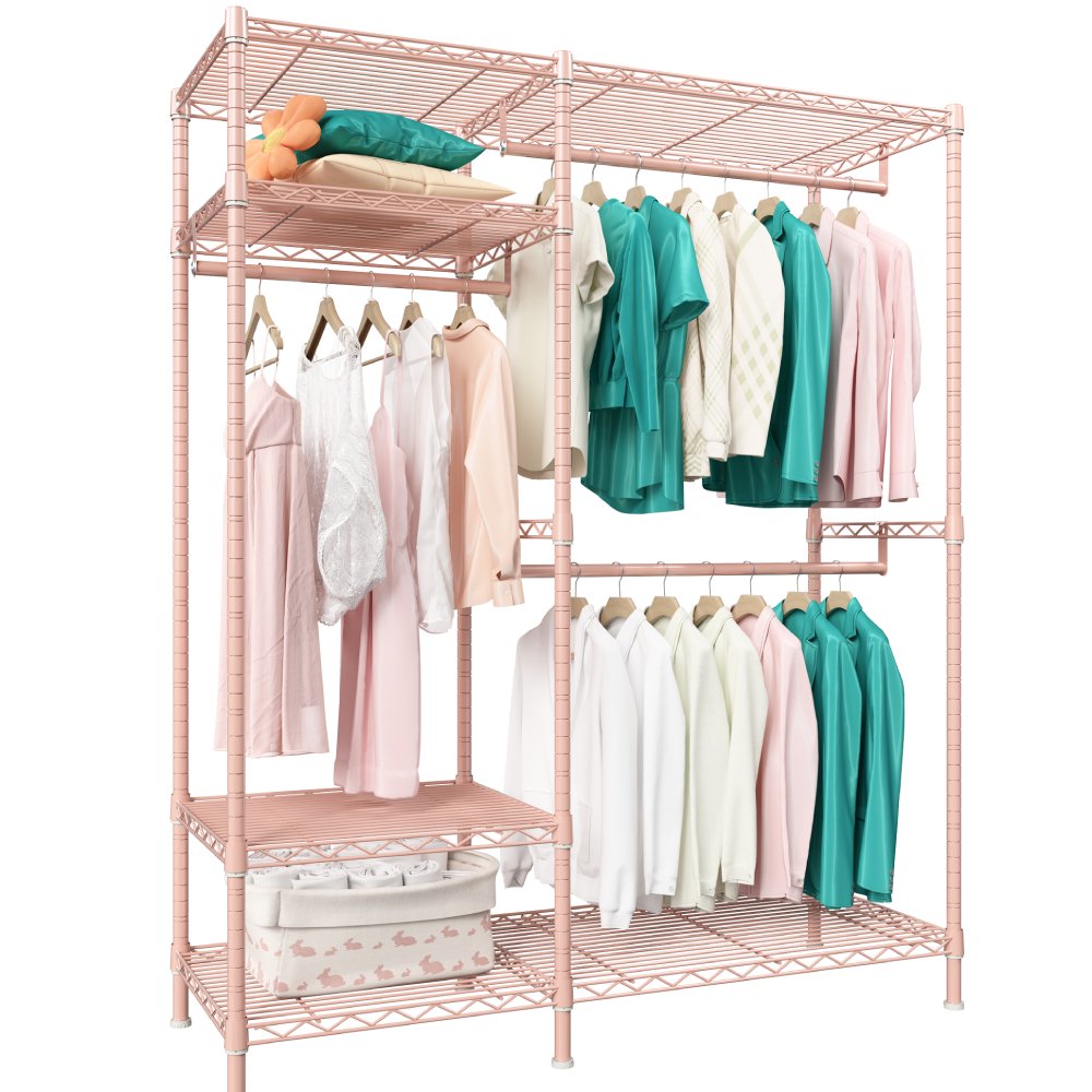 Raybee pink heavy duty clothes rack with shelves