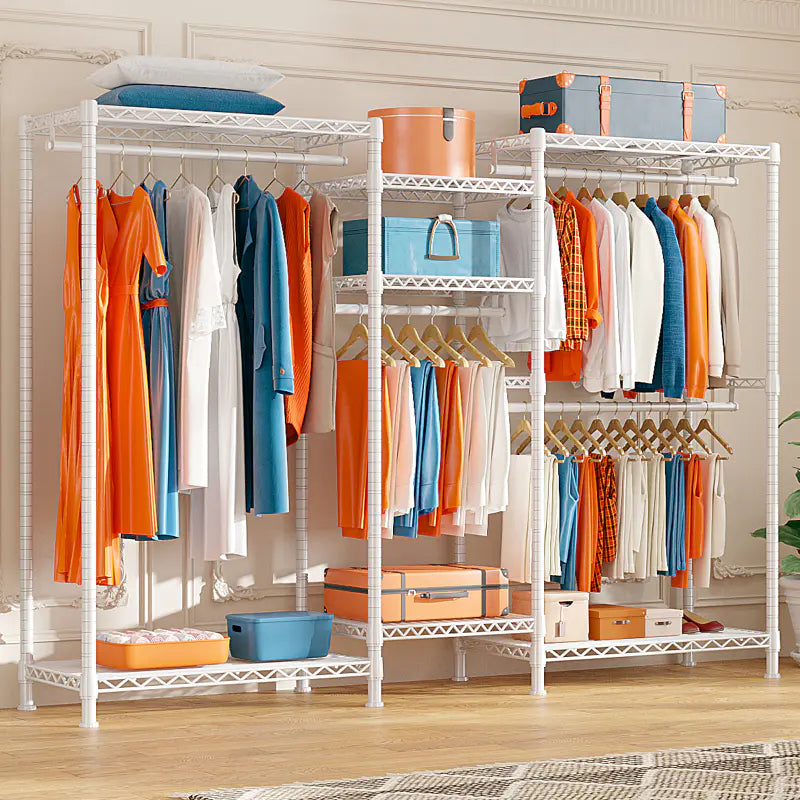 Raybee White Portable Clothing Rack With Shelves For Hanging Clothes ...
