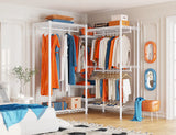 Raybee metal wire clothes rack with open and L-shaped design make it easy to access your items quickly and easily in small room or corner, so you can grab what you need and go.