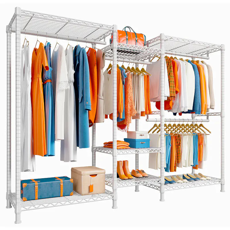 The modern and minimalist design of the Raybee white clothing rack will complement any decor and add a touch of sophistication to your space.