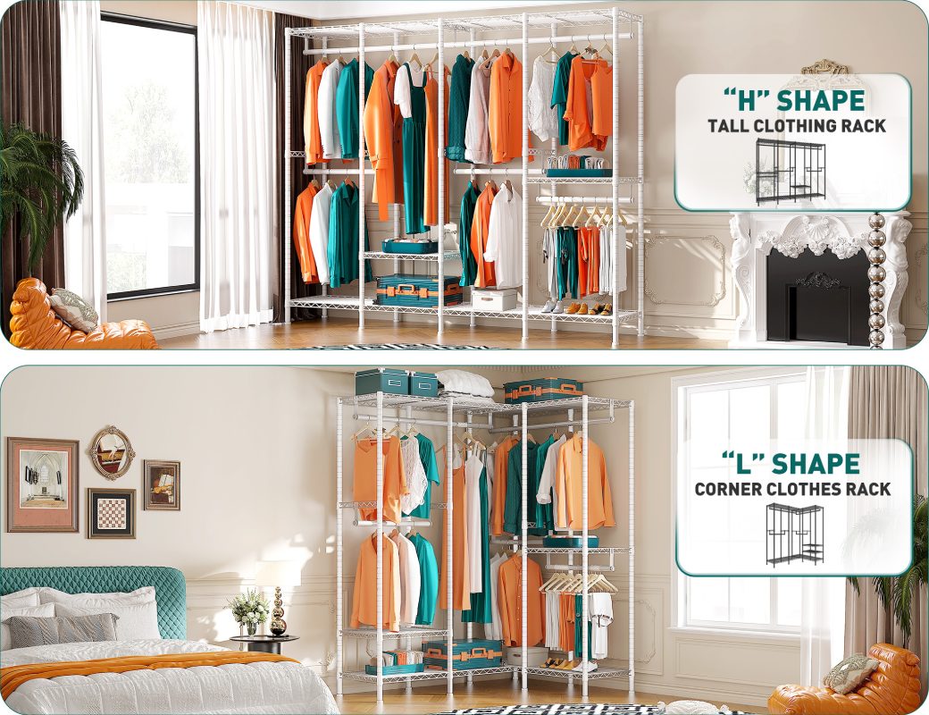Raybee heavy duty free standing clothes rack can be installed into H-shaped & L-shaped clothing rack to meet more needs.
