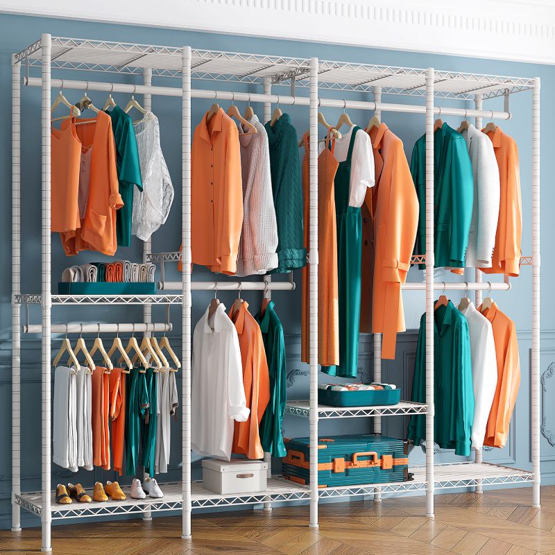 Raybee modern white clothing rack with shelves  is an ideal clothes storage organizer