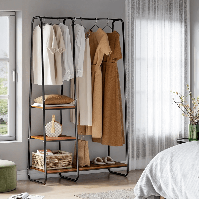 Raybee Portable Freestanding Closet Organizer, Metal Garment Clothes Rack With Shelves
