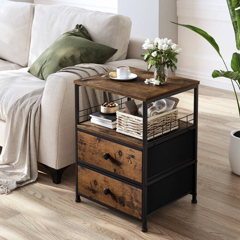 High-quality wood side table with 2 drawers is great for living room storage