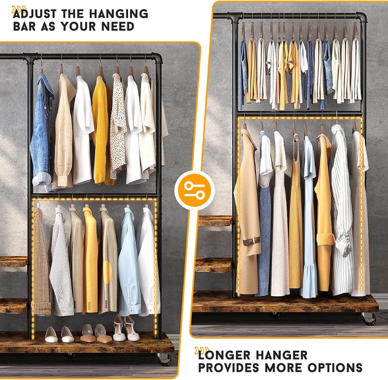 industrial clothes rack with adjustable hanging bar meets more needs