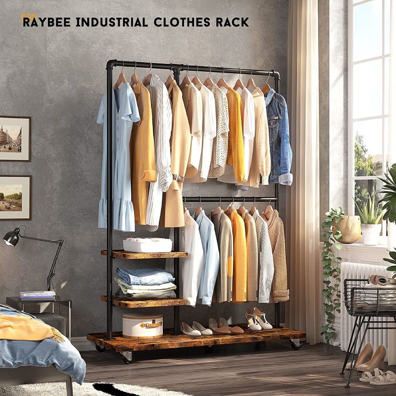 Raybee 450lbs Heavy Duty Clothes Rack, Metal Rolling Garment Rack On Wheels