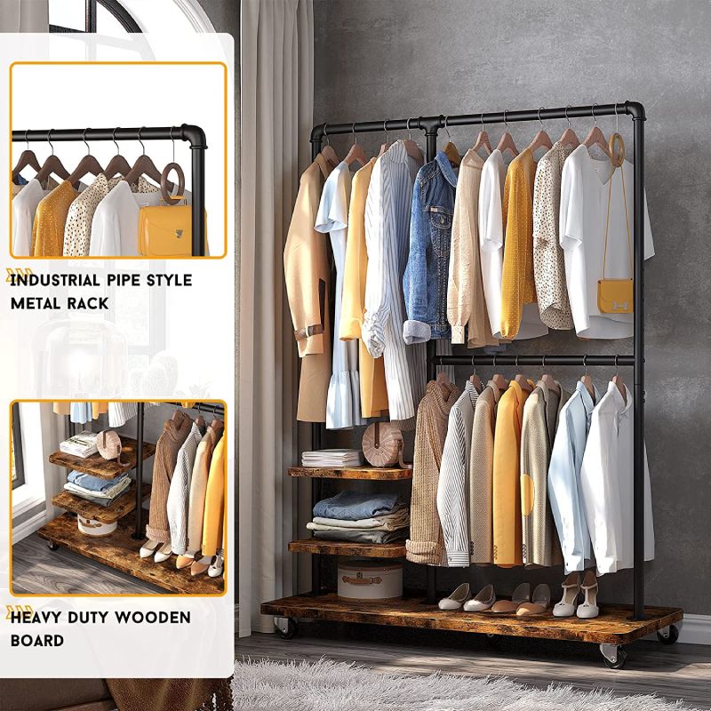 heavy duty commercial pipe clothes rack with shelves