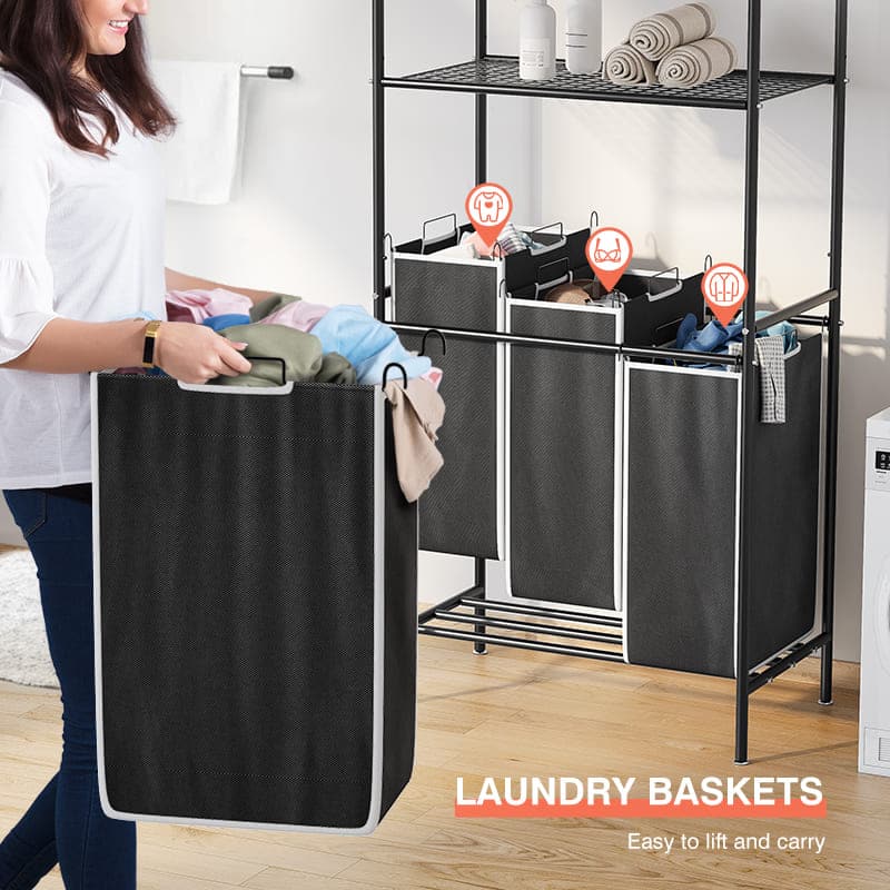 Raybee Laundry Sorter 3 Section Laundry Hamper Sorter with Adjustable  Storage Shelf 145L Laundry Basket Organizer with Removable Bag 3  Compartment